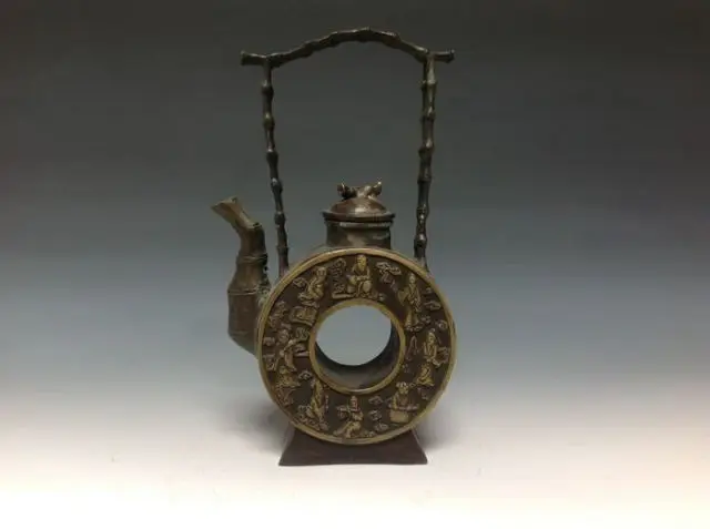 

Collection Chinese Copper Teapot Carving 8 immortals with Ming Dynasty Xuande Mark