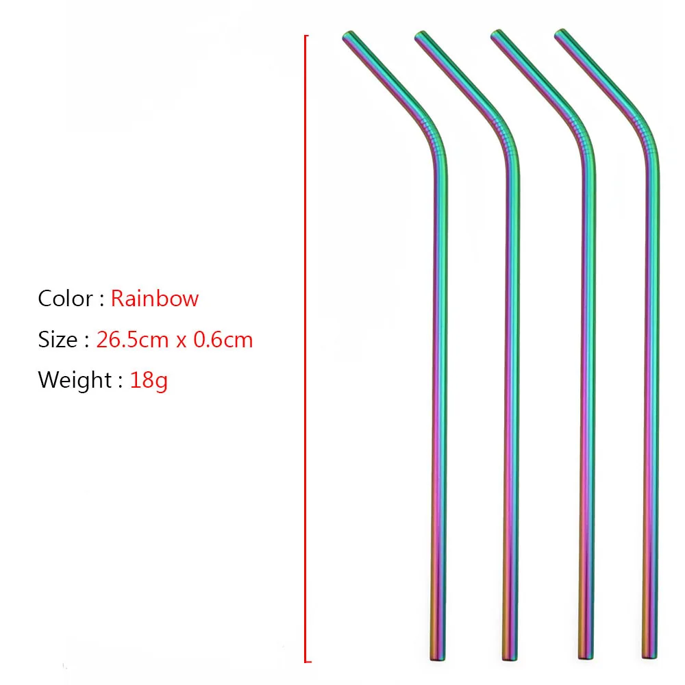 26.5cm Bend Rainbow 4 шт./лот многоразовые нержавеющая сталь металл прямые изогнутые питьевой соломы с 1 Очиститель кисточки домашний бар посуда для напитков - Цвет: 26.5cm Bend Rainbow