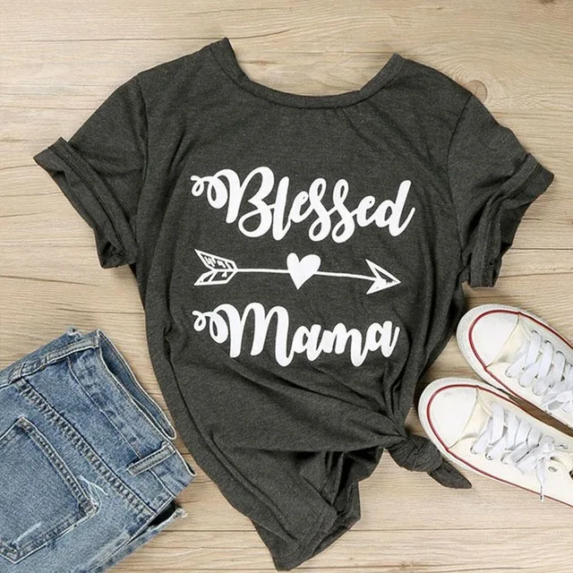 

Blessed I Love Mama, буквенный принт, женская футболка с О-образным вырезом с коротким рукавом футболки темно-серые женские повседневные свободные летние футболки для мальчиков, топы