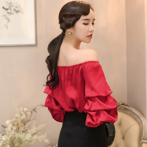 Женская одежда 2019 новая Корейская версия красные пикантные топы модная блузка с