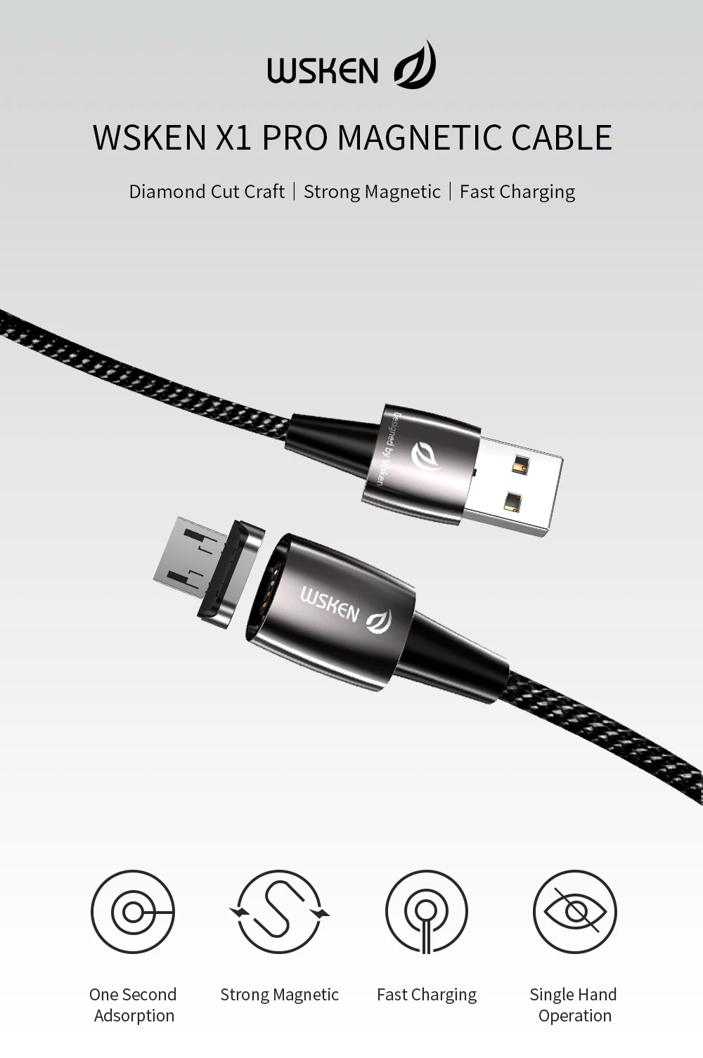 Wsken X1 pro Магнитный USB кабель для iPhone Xiaomi samsung зарядное устройство Micro Usb type C кабель 3a Быстрая зарядка type-C Usb-C шнур провод