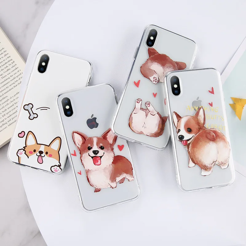 USLION Transparent Funny Dog Cases Cover For iPhone X XS XR Xs Max Love Heart Soft TPU Clear Phone Case 6 6s 7 8 Plus |