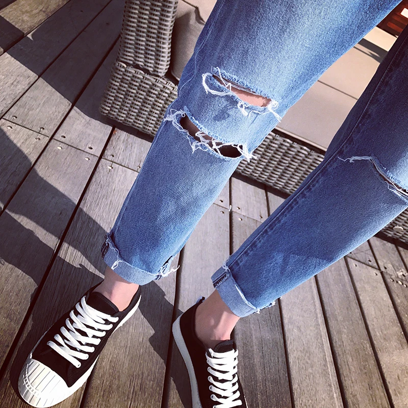 2018 весенняя одежда новый продукт Для мужчин одноцветное Цвет отверстие связаны