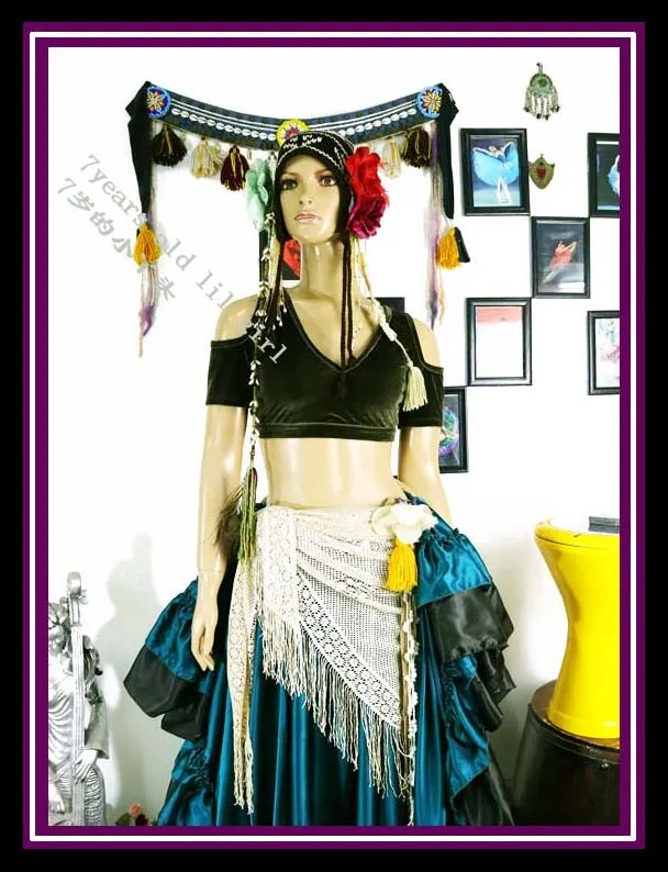 Бархатный костюм для танца живота Fat Chance Tribal топ с коротким рукавом FB42|belly dance