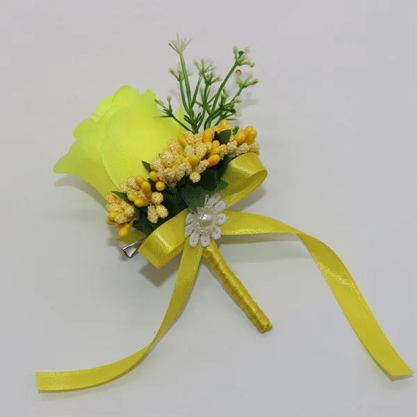 Бутоньерка для Жениха Лучший человек 5 шт. желтая шелковая атласная роза с