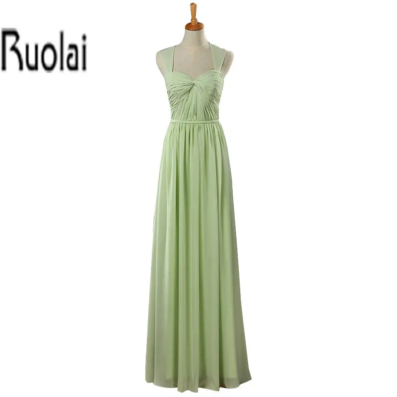 

Apple Green 2016 Real Sample Chiffon Ruffles Cap Sleeves Open Back Sweetheart Long Bridesmaid Dresses Custom Made