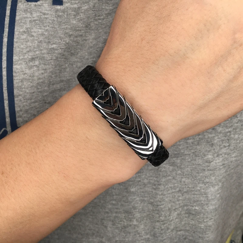 Обувь в стиле панк для мужчин ювелирные изделия черный плетеный кожаный браслет