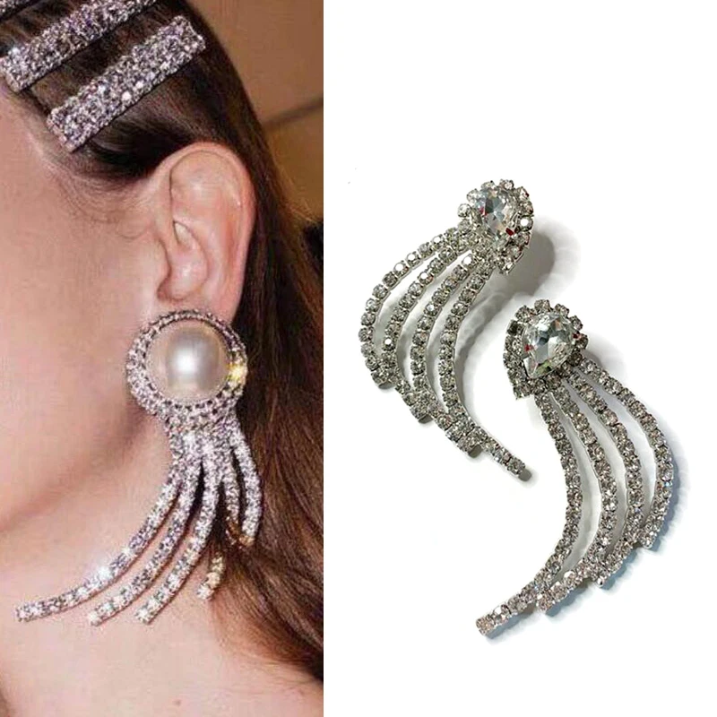 Модные сияющие хрустальные стразы серьги шпильки геометрические Висячие для