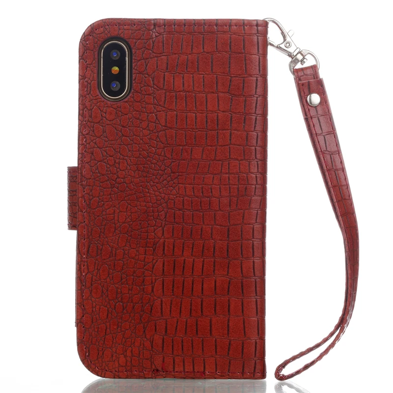 Чехол-книжка из крокодиловой кожи в стиле ретро для iPhone 6, 7, 8 Plus, X, Xs, Xr, XS Max, кошелек на молнии, отделения для карт, чехол с подставкой, ремешок на запястье
