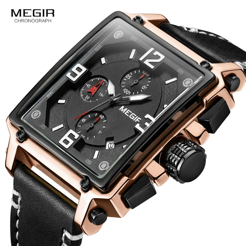 

MEGIR Creative Men Watch Top Brand Luxury Chronograph Quartz Watches Clock Men Leather Sport Army Military Wrist Watches Saat