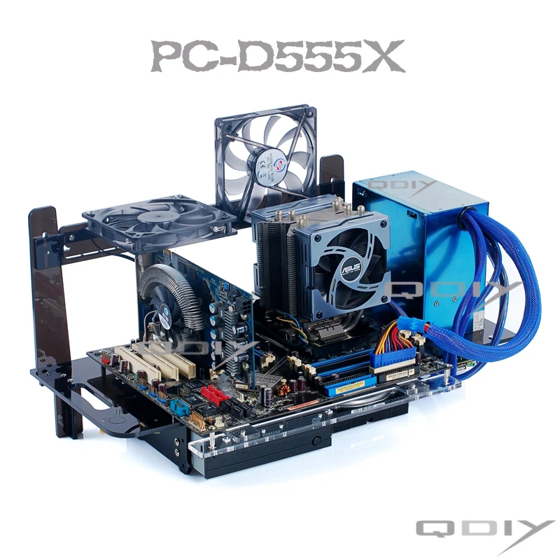 QDIY PC-D555X PC ATX персонализированный акриловый черный прозрачный чехол для компьютерной рамки