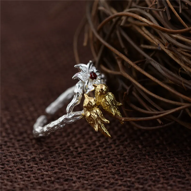 BESTLYBUY 100% Настоящее серебро 925 пробы ювелирные изделия милые кольца с птицами для