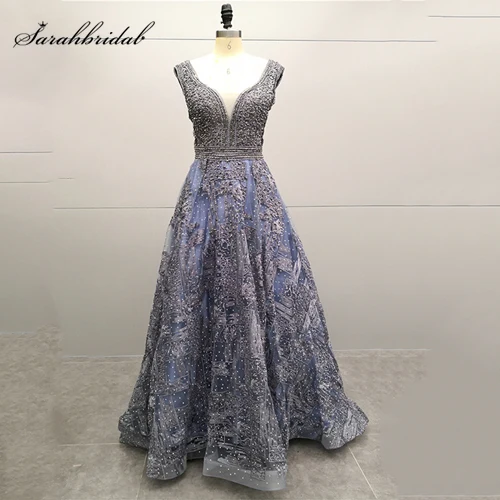 Steel Blue Роскошные вечерние платья, Длинные Сексуальные стальные синие платья для вечеринки на красной дорожке, платья с v-образным вырезом и кристаллами WT5487 - Цвет: Steel Blue