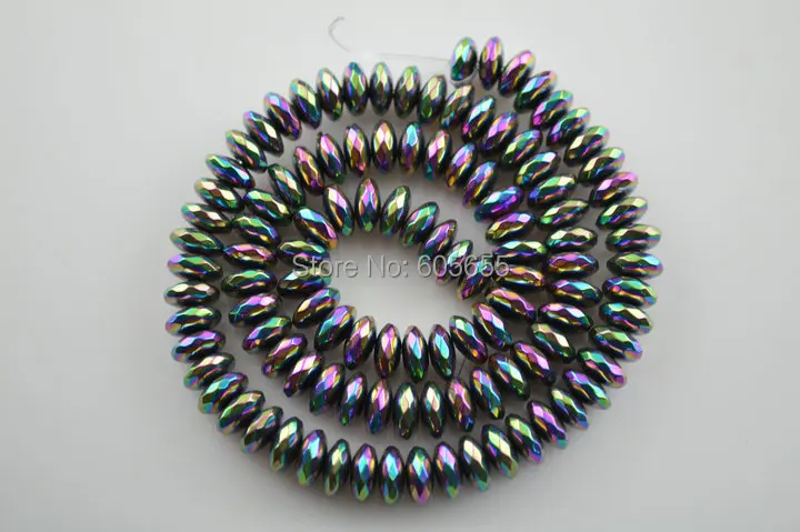 Граненые блестящие радужные 3x8 мм ограненные гематит Рондель летающая тарелка |