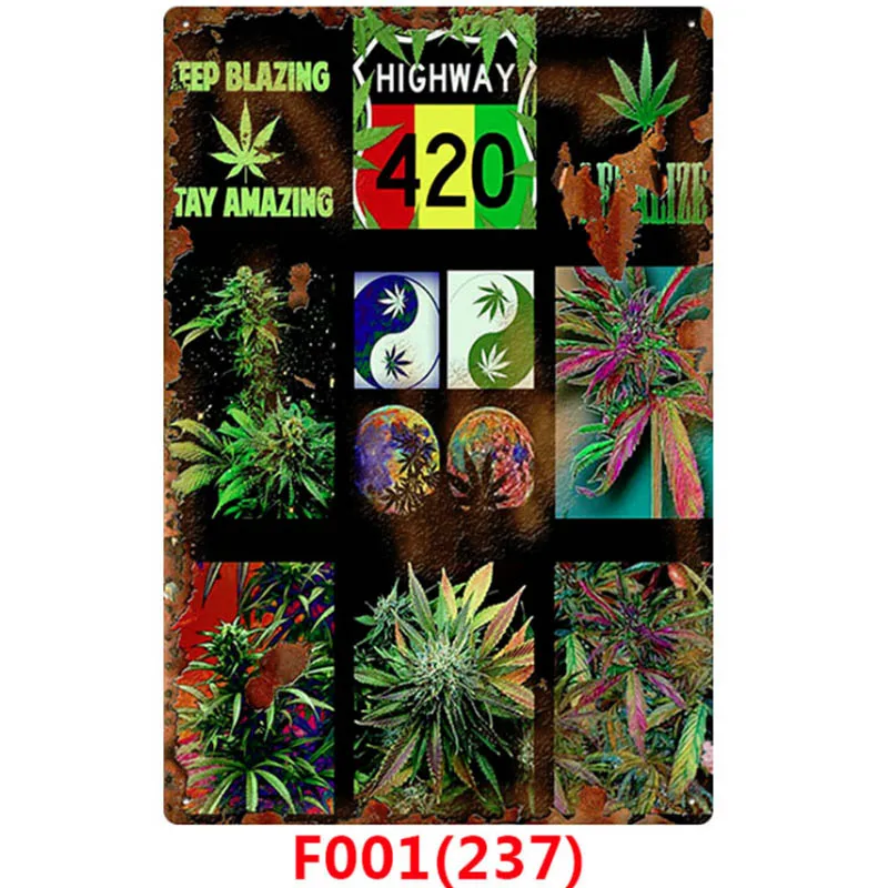 Brown California Weed Retro Metal Tin Signs Poster Marijuana Vintage Tinplate Poster Bar Cafe Wall Decoration Poster 20*30cm - Color: Brown