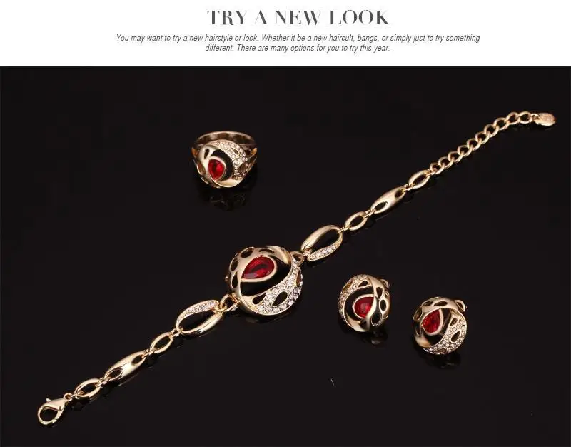 Красный капли воды Ювелирные изделия из кристаллов Parure Свадебные Круглый Резной