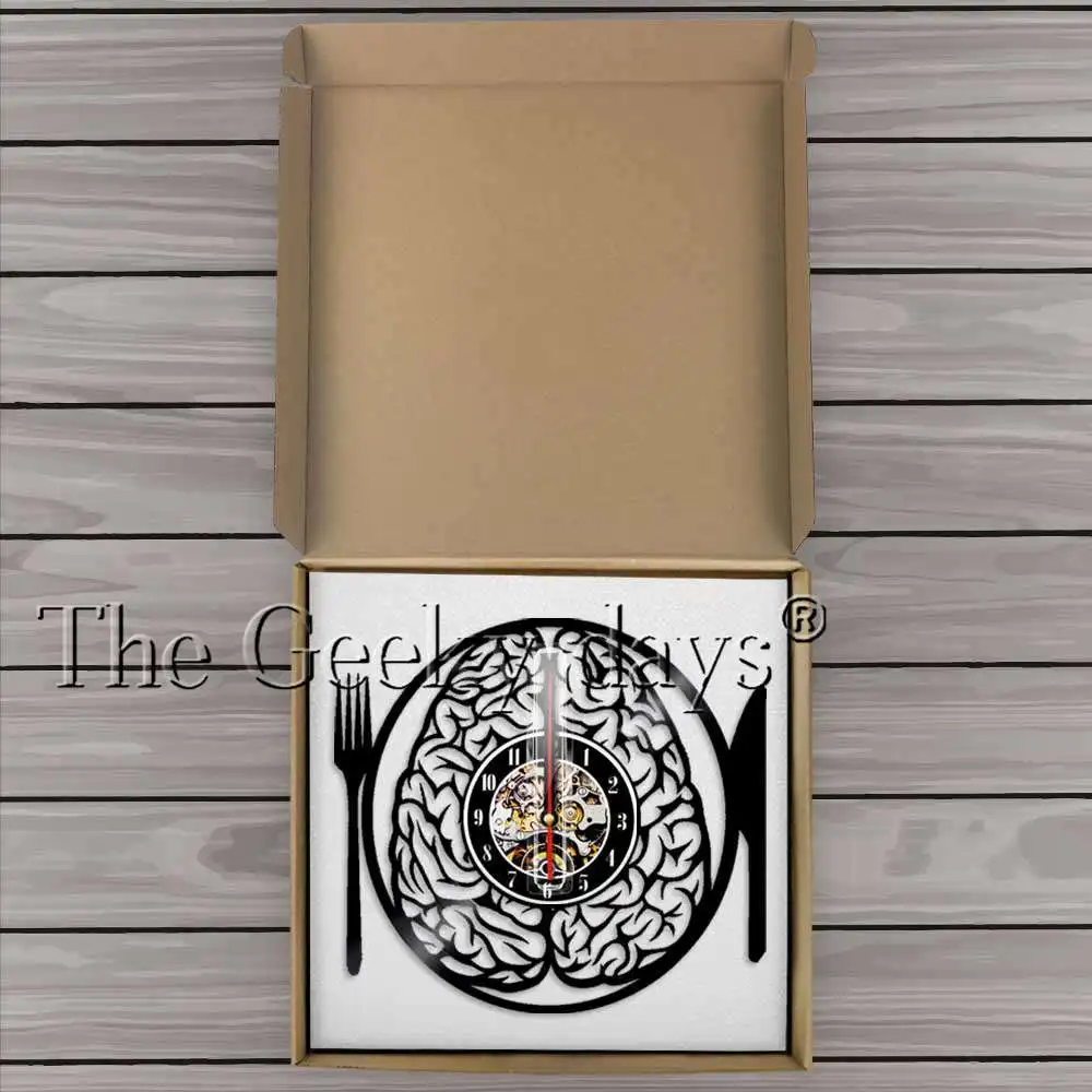 Настенные 3d часы с виниловой пластиной и вилкой не съешь мой мозг|Настенные часы|