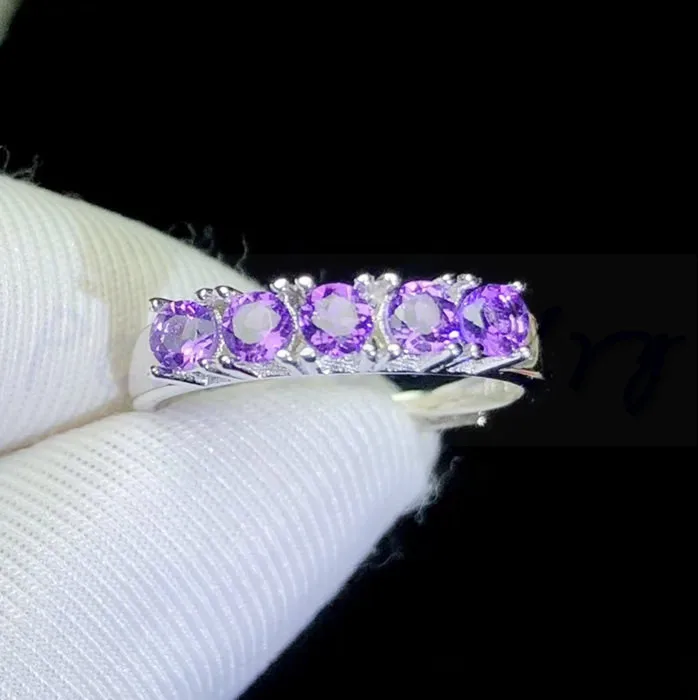 Натуральное Настоящее аметистовое кольцо на палец из серебра 925 пробы 0.15ct * 5 шт
