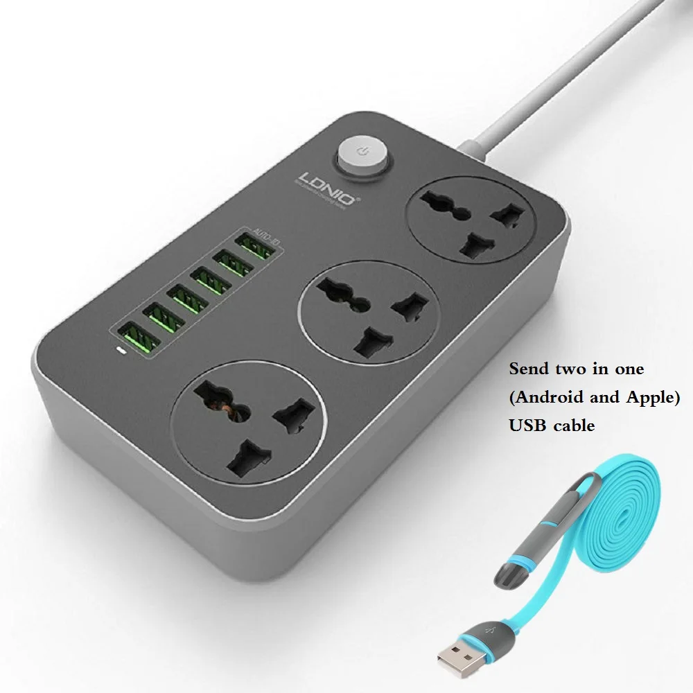 LDNIO, AC удлинитель, универсальная розетка с вилкой EU, UK, US, 6 usb-розеток, адаптер для путешествий, зарядное устройство для смартфона, офиса
