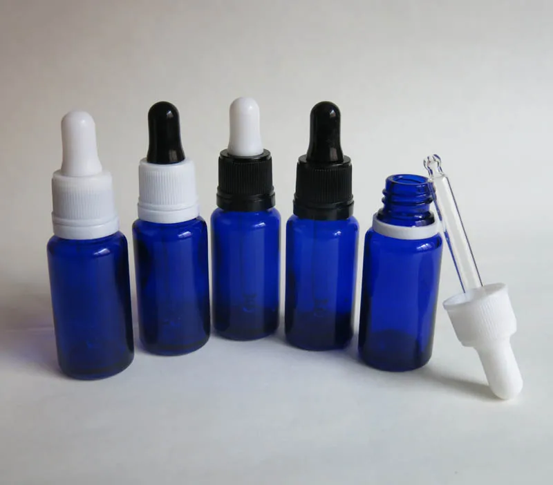 Wholesale 100 Pcs 15 ml Blue Glass bottle with dropper lid, Reagent Eye Dropper glass 15ml Aromatherapy Liquid Pipette Bottles