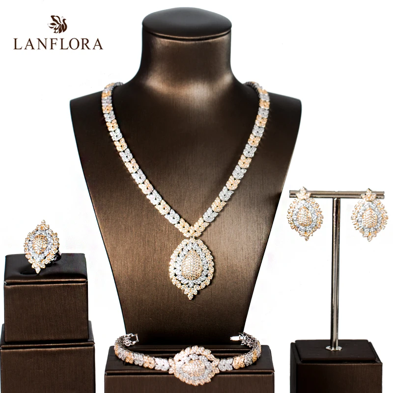 LANFLORA новый роскошный серебряный и золотой цвет кубический цирконий ювелирные
