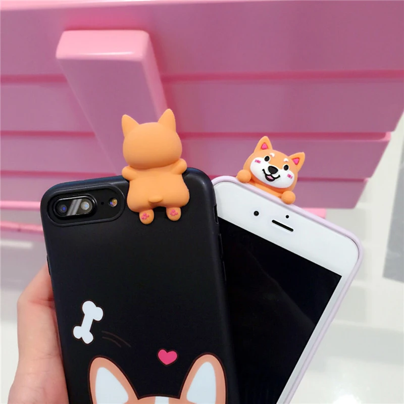 3D Розовый Черный корги милые собаки мягкие чехлы для телефонов iPhone X 6 6s 6plus 7 7Plus