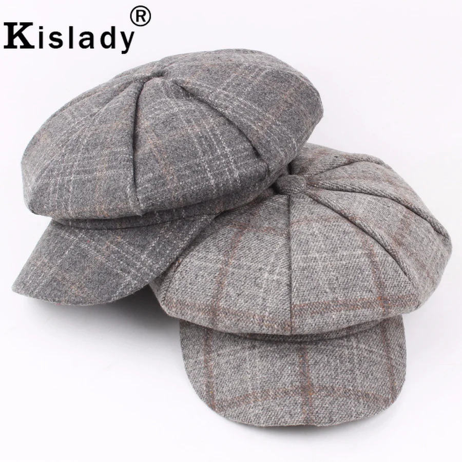 Kislady уличная мода мужские шапки осень зима классический дикий теплый берет