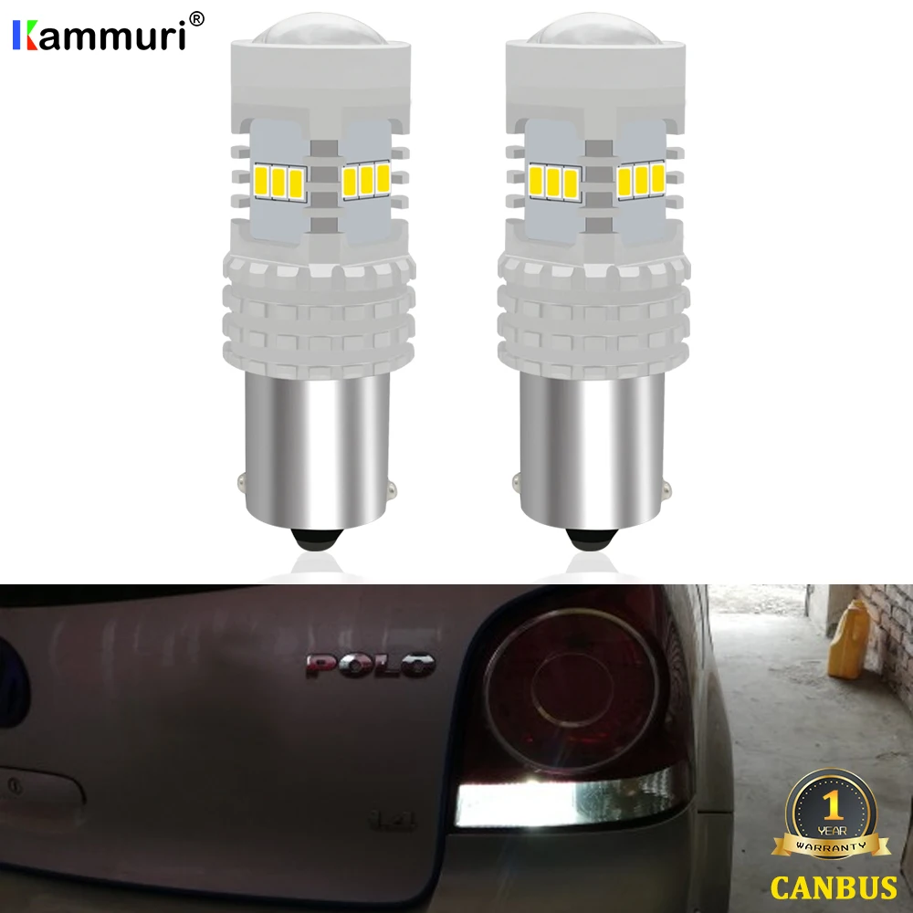 Комплект из 2 предметов, белый Canbus без ошибки P21W 1156 светодиодный шарик для VW Защитные чехлы для сидений, сшитые специально для Volkswagen Polo 6R 6C 2009 2010 2011 2012- светодиодный обратный резервный светильник