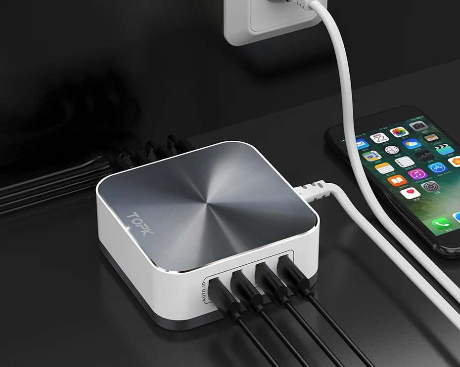 TOPK 8-Порты и разъёмы quick charge 3,0 телефон зарядное устройство для мобильных телефонов huawei кабель для быстрой зарядки usb зарядное устройство EU/US/UK штекер Адаптер для настольных ПК