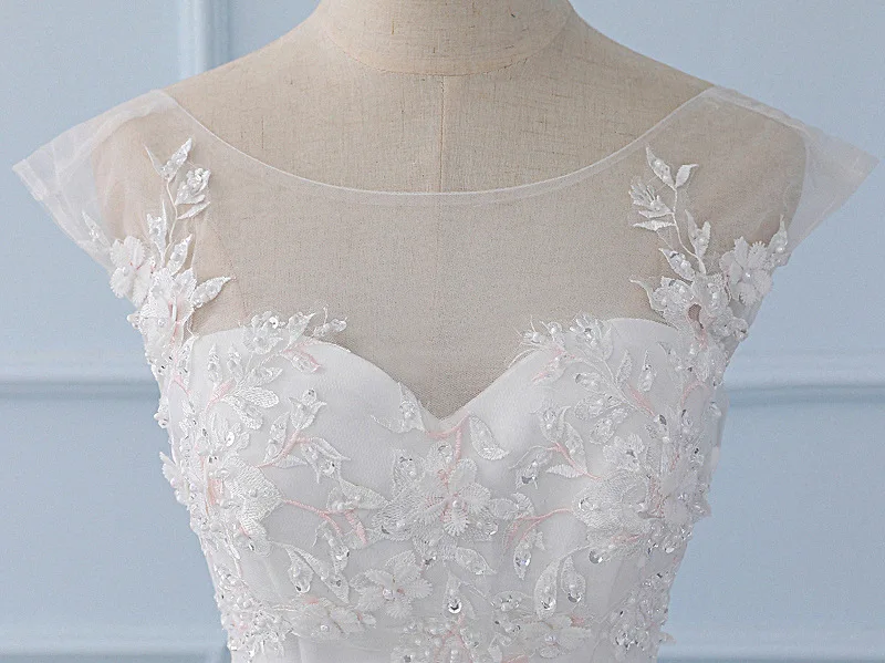 Sheer Garden Wedding Dresses 2019 Tulle Applique Vestidos De Novia White Bride Gown Lace Up Back Custom Made | Свадьбы и торжества