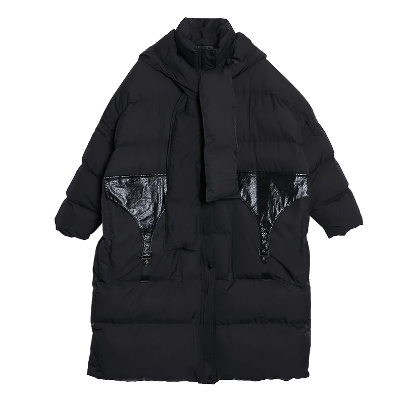 CHICEVER 2018 Winter Women's Down Jackets Detachable Hooded Long Sleeve Patchwork Leather Thick Coat Female Fashion Tide | Женская