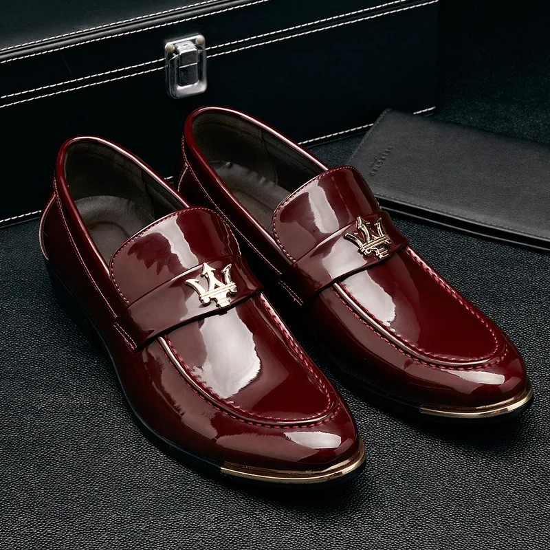 Luxury Patent Leather Men Driving Loafers Pointed Toe Slip On Flat Business Shoes Office Oxford Dress D | Обувь