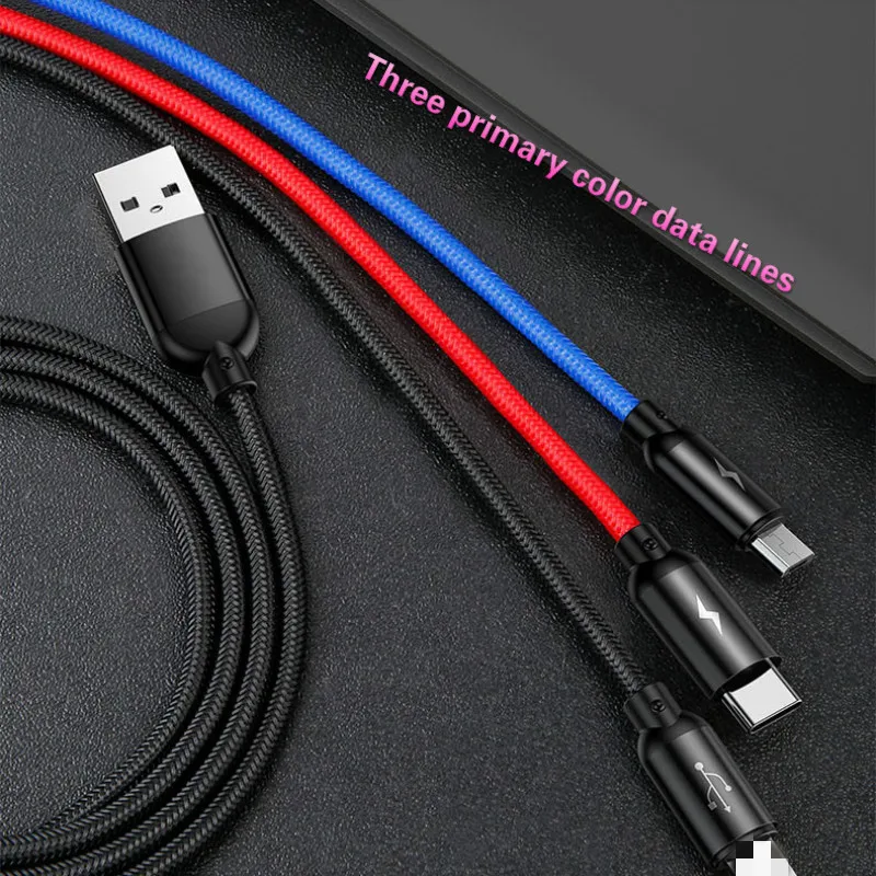 3 в 1 type C/8 Pin/Кабель зарядного устройства микро-usb для iPhone X Xr универсальный кабель быстрой зарядки для samsung S9 S8 Xiaomi зарядное устройство Шнур