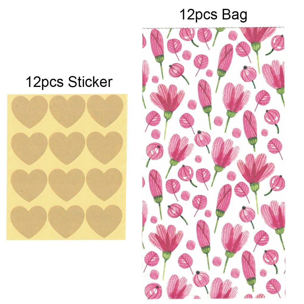 Pink flower Бумажный пакет, яркие пакеты, Подарочный пакет для печенья, подарочные пакеты для дня рождения, 12 шт./лот - Цвет: Pink flower