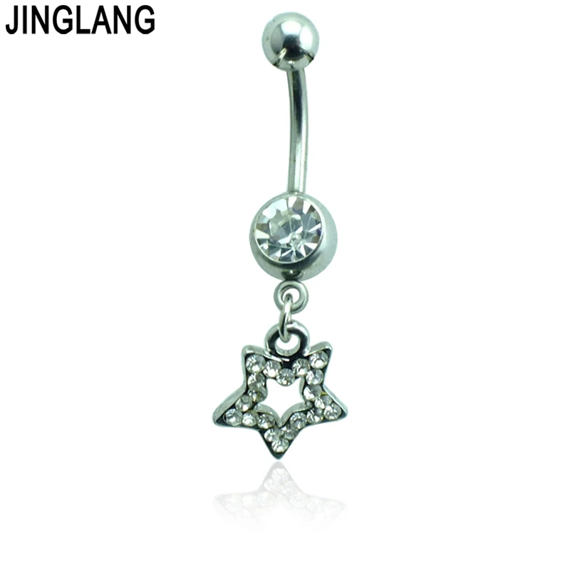 JINGLANG Модные кольца для пупка 316L штанга нержавеющая сталь Dangle стразы звезда