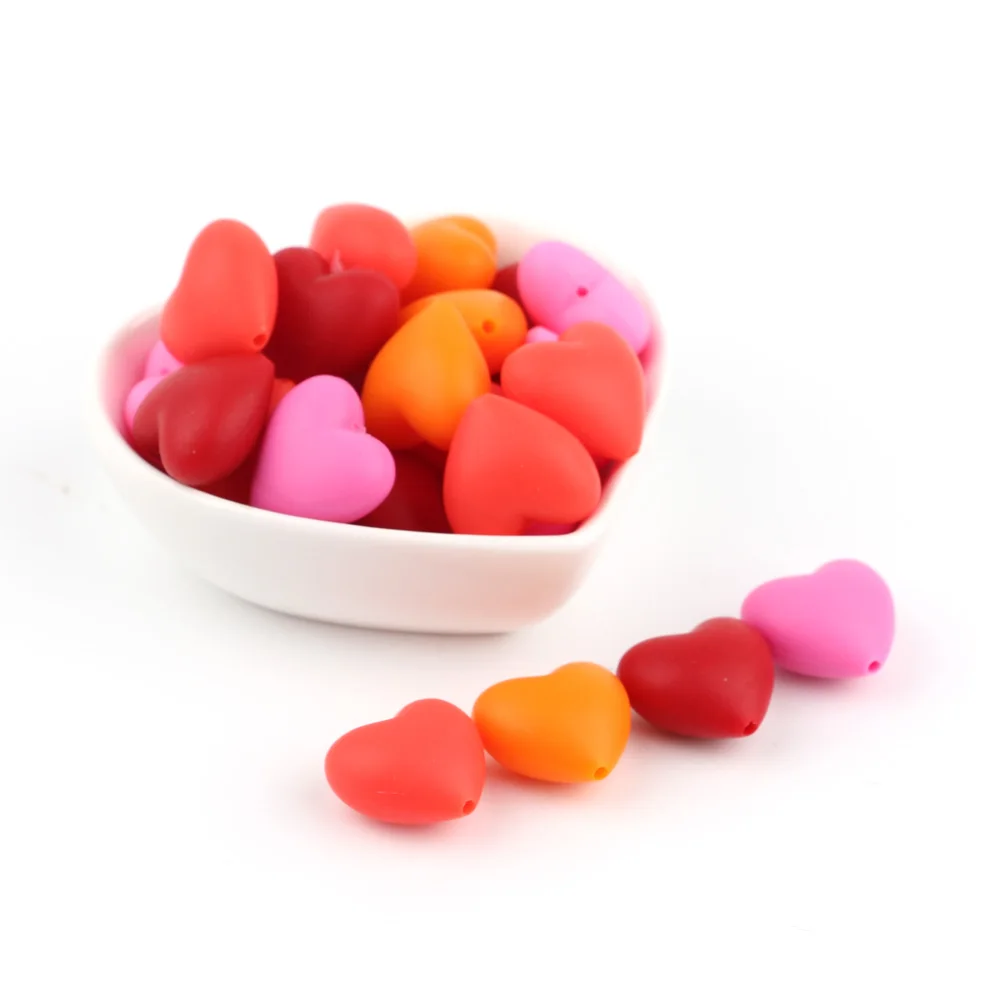 TYRY.HU 20Pcs Heart Silicone Teether Beads Baby Girl Favorites DIY Jewelry Bracelet Crib Toy Teething Nurse Bead | Мать и ребенок