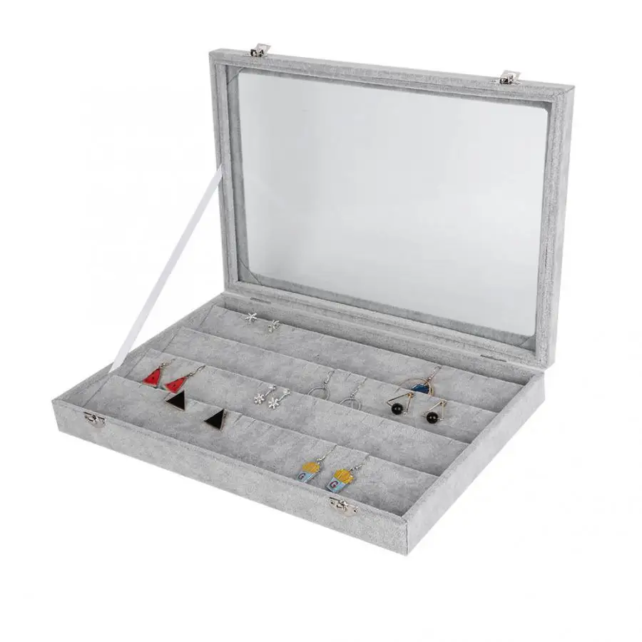 High Quality Jewelry Storage Box Necklace Earrings Bracelet Display Tray Holder Organizer with Transparent glass cover Gift i
