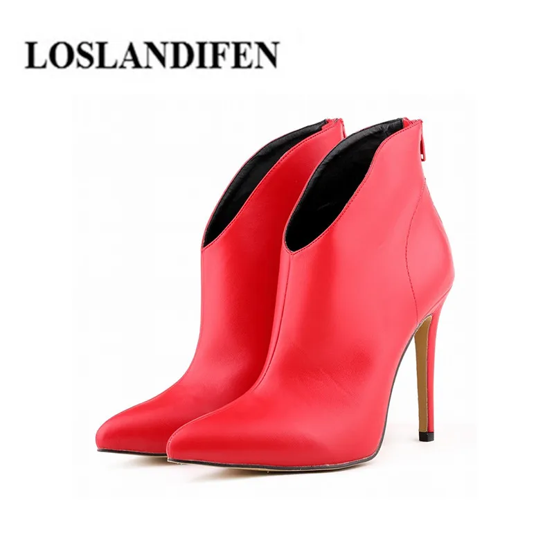 

Женские ботинки на шпильке 11 см LOSLANDIFEN, женские ботинки на тонком высоком каблуке, с острым носком, матовая кожа, весна-зима, женская обувь