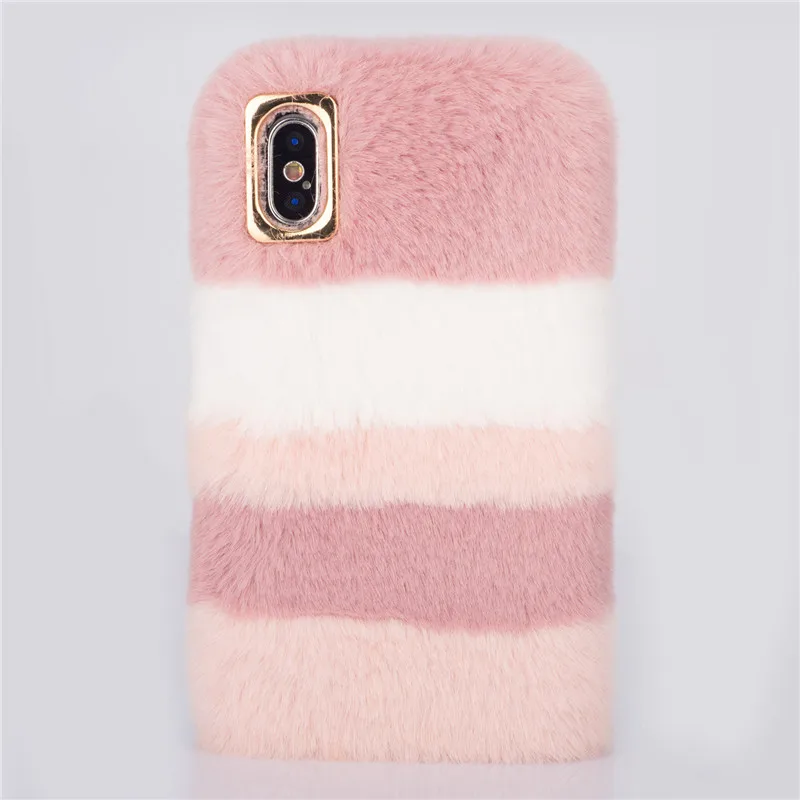 Милый пушистый кролик Мех волос теплый чехол для iPhone X Xr Xs Max 7 8 6 6s Plus мороженое