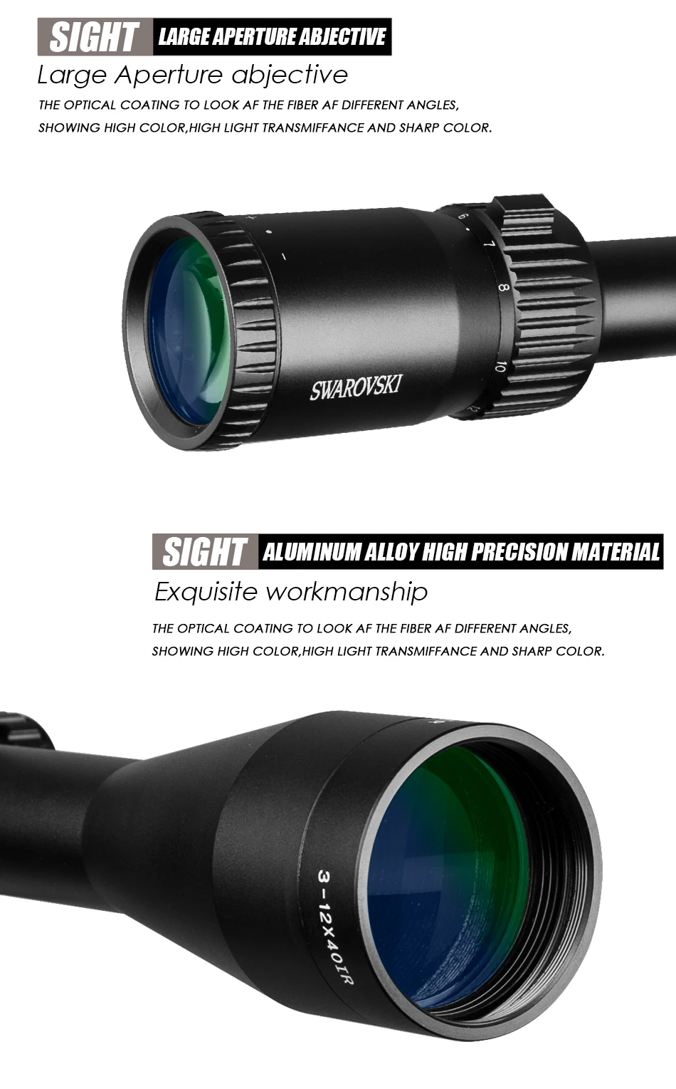 SWAROVSKl 3-12X40 IR Riflescope F191 с красной подсветкой Стекло травленые визированные башенки сброс полный размер винтовки прицелы