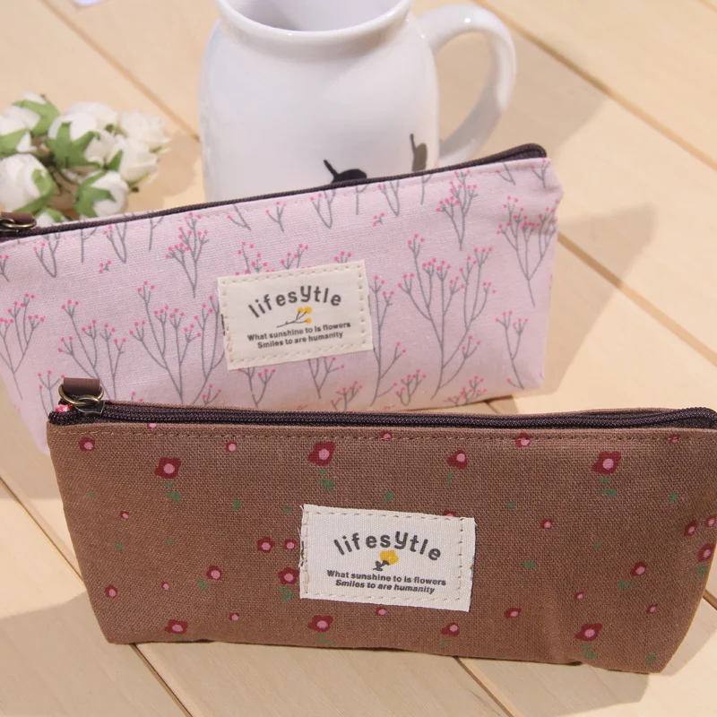 Милые тканевые пеналы на молнии с цветочными цветами милые и деревьями школьные