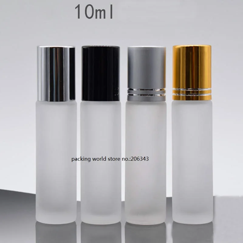 

10ml frosted glass bottle steel/glass roll ball silver/gold/black lid eye cream/perfume/essentialoil,deodorant skin care