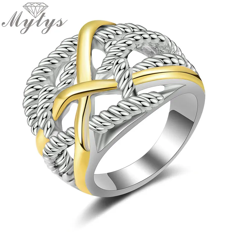 Mytys новые серебряные и золотые переплетенные перекрестные полые кольца для