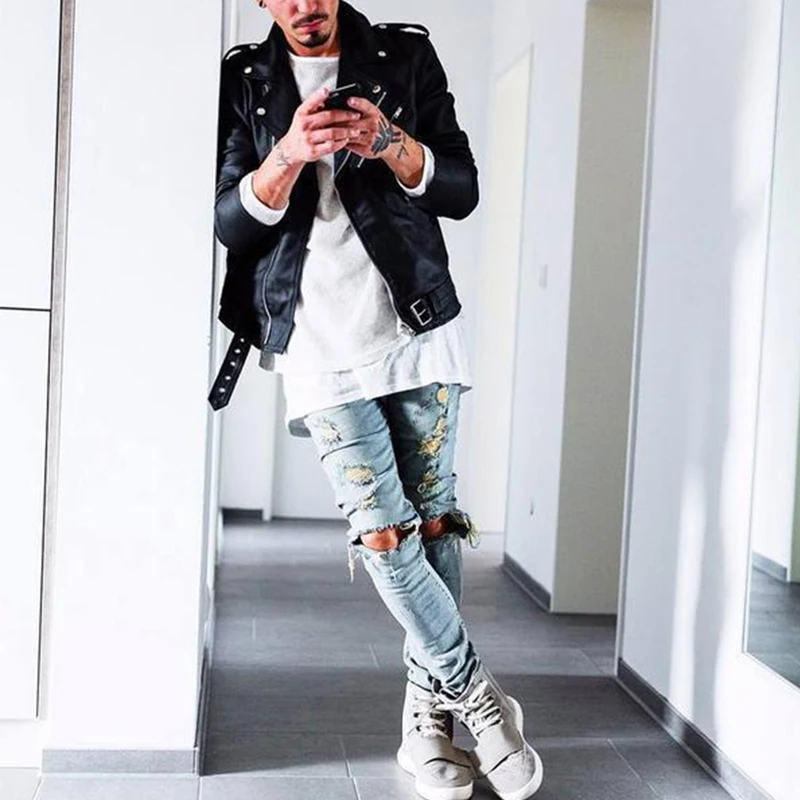 Брюки April MOMO мужские рваные до колена уличная одежда повседневные Прямые Штаны с