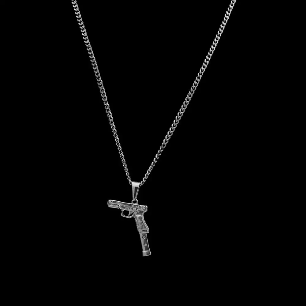 Мужские ожерелья золотистого цвета штурмовой пистолет винтовка Iced-Out цепочка с подвеской из сплава хип-хоп велосипед Военная мода ювелирные изделия - Окраска металла: silver