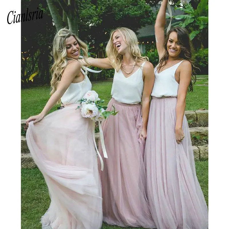 Лидер продаж длинная Тюлевая юбка Платья для подружек невесты трапециевидная до