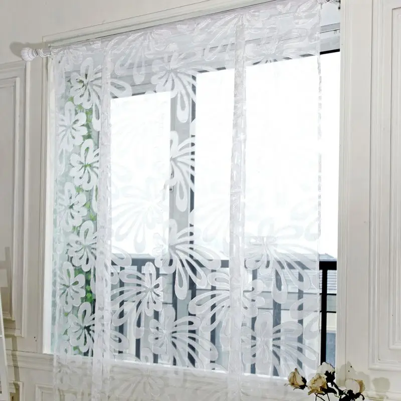 1*2 м прозрачная вуаль тюль оконная занавеска с цветочным принтом для спальни гостиной Балконная тюльпан Солнцезащитная занавеска