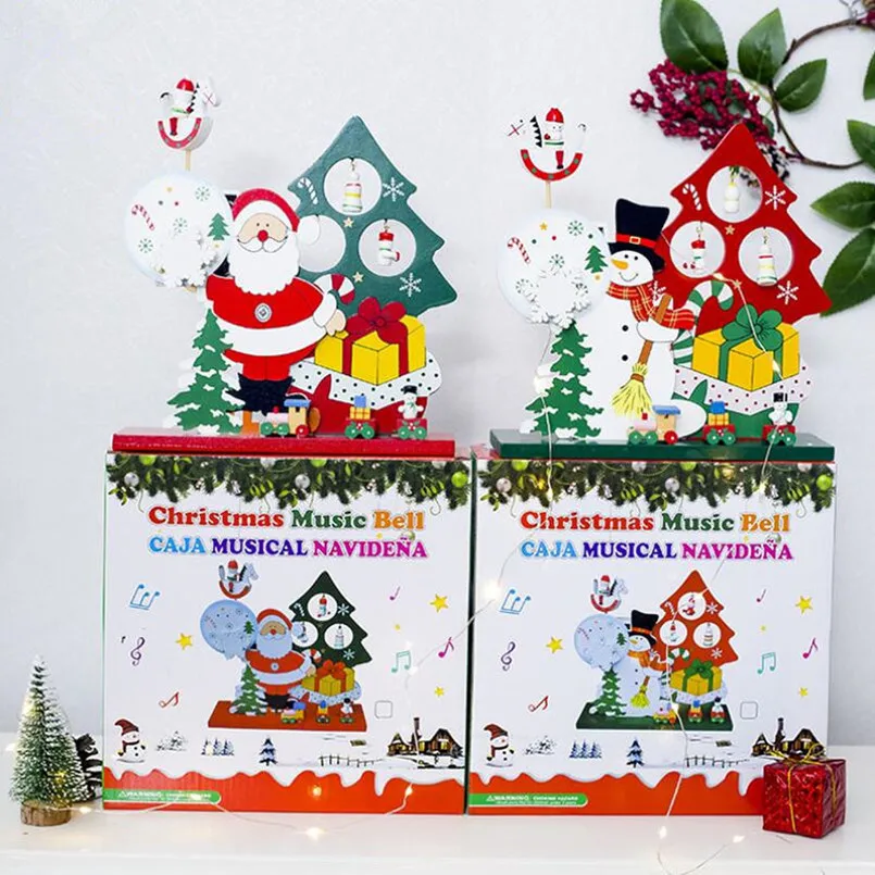 

New Christmas Wooden Music Box Gift Santa Claus Snowman Music Box Christmas Crafts Decoration Desktop Decoration Navidad 2018