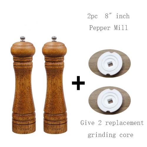 2pcs of 8 inch 5, 8, 10 дюймов мельница для соли и перца из цельного дерева, мельница для зерна специй с регулируемым керамическим шлифовальным сердечником, кухонные инструменты, мельницы - Цвет: 2pcs of 8 inch