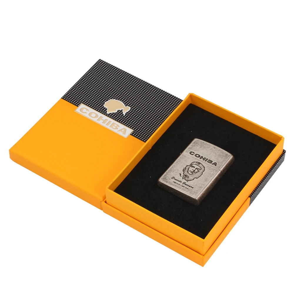 COHIBA металлические зажигалки ветрозащитный 2 струйный фонарь для сигар легче, чем газ-бутан Прикуриватель многоразового синего пламени W/Подарочная коробка